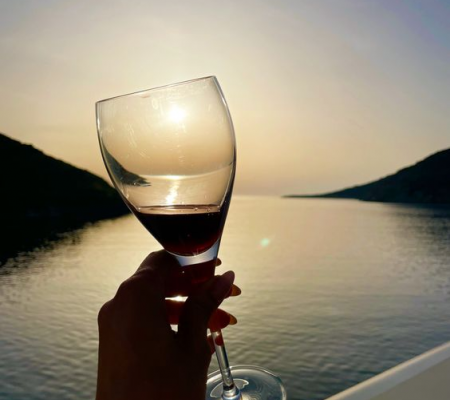 Sunset aperitive on board at sea 